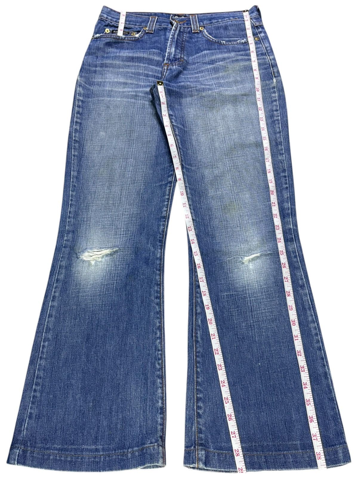 Dolce & Gabbana Vintage Dolce & Gabbana Faded Wash Distressed Flare Jeans Size 29" - 14 Thumbnail