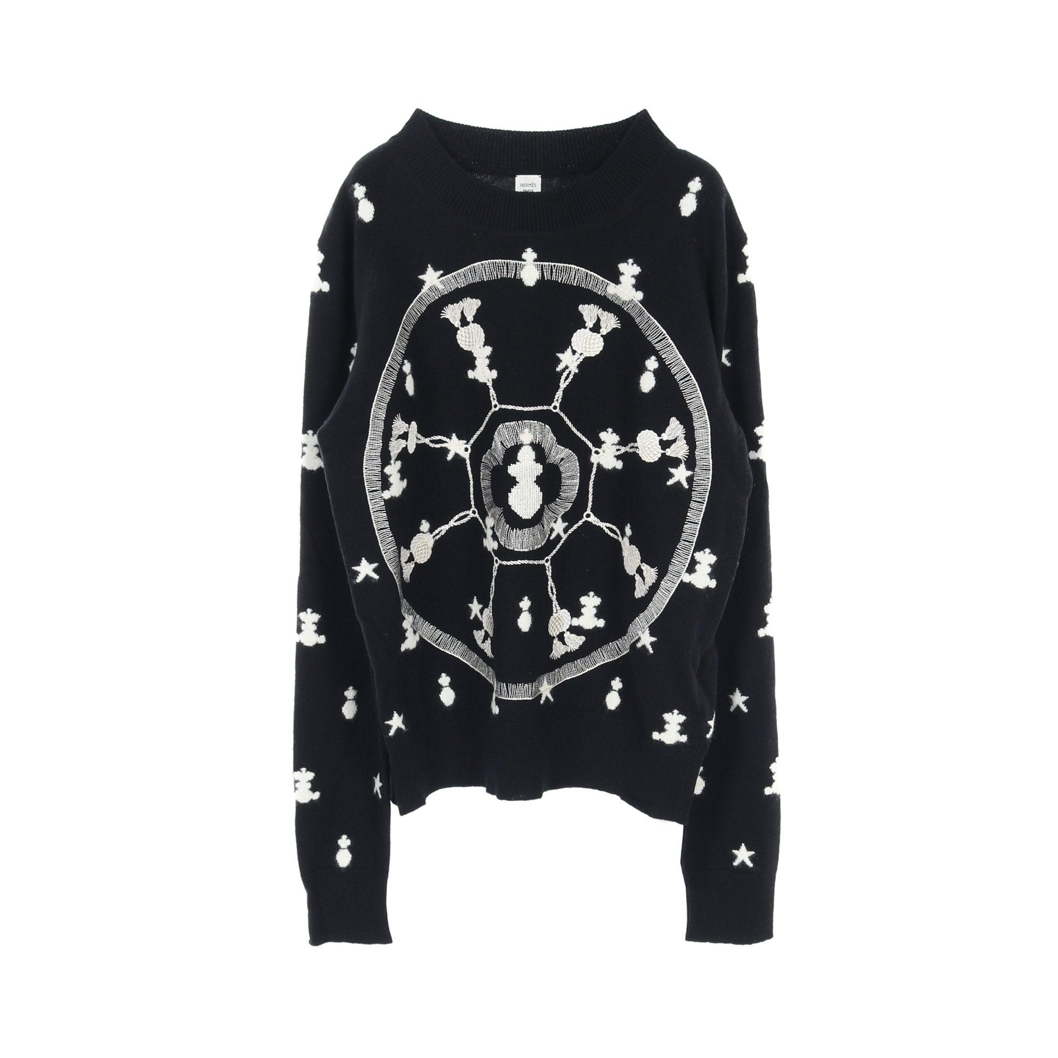 Hermes Hermes Poste Et Cavalerie Knit Embroidery Cashmere Black White Size ONE SIZE - 1 Thumbnail