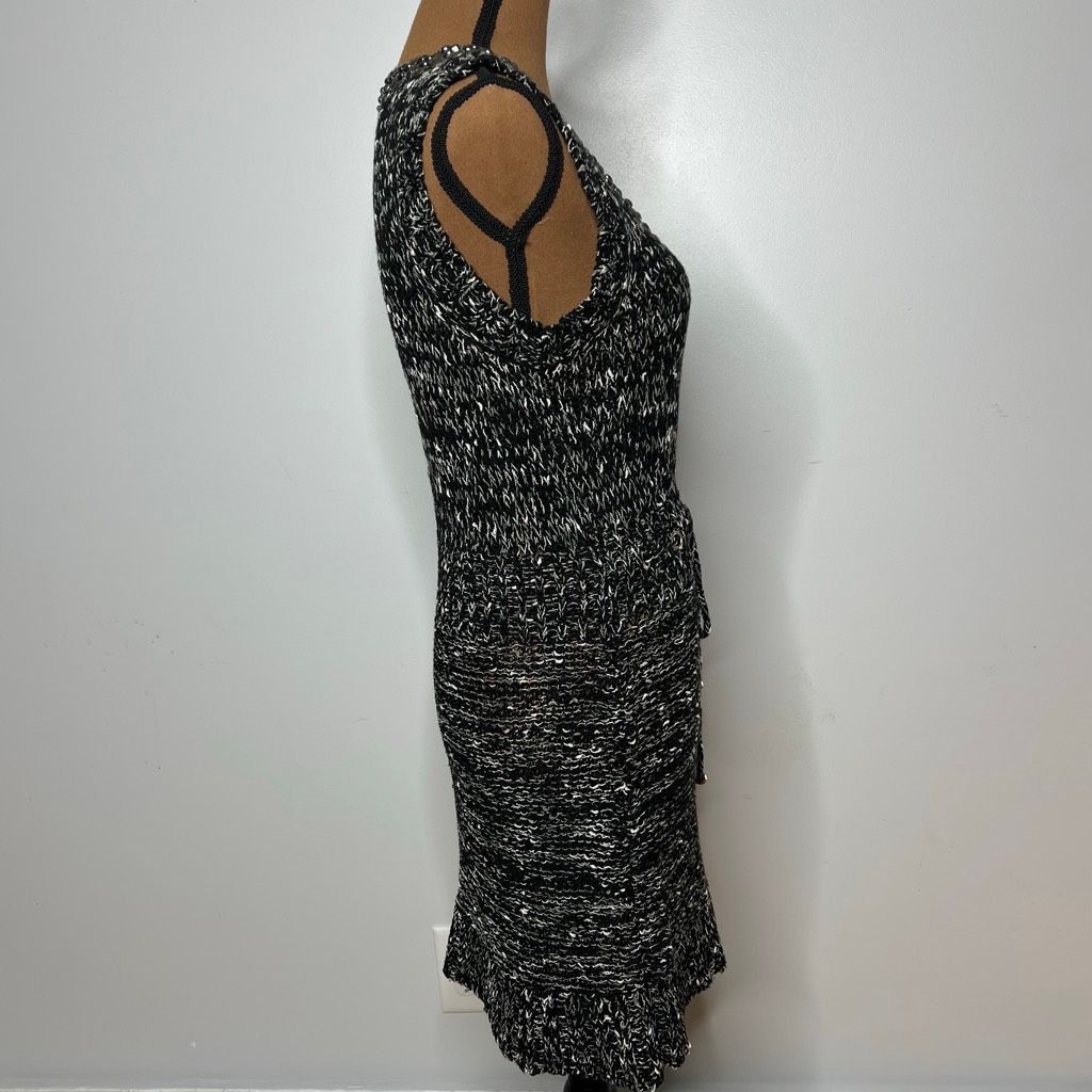 BCBGMaxazria Black Gray Beaded Loose Knit Beachy Sweater Dress, Women’s Medium