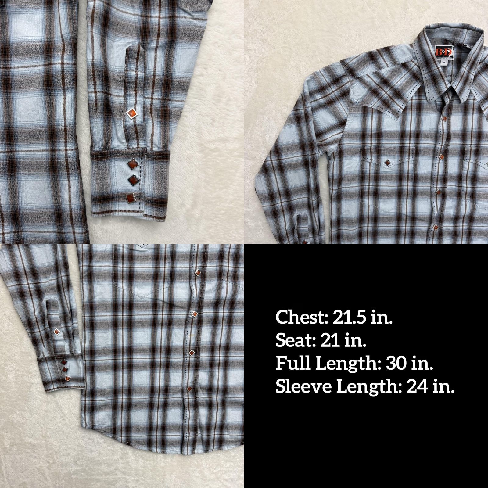 Vintage VINTAGE B&D by Panhandle Slim Shirt Mens Medium Blue Plaid Western Pearl Snap Shirt Size US M / EU 48-50 / 2 - 8 Thumbnail