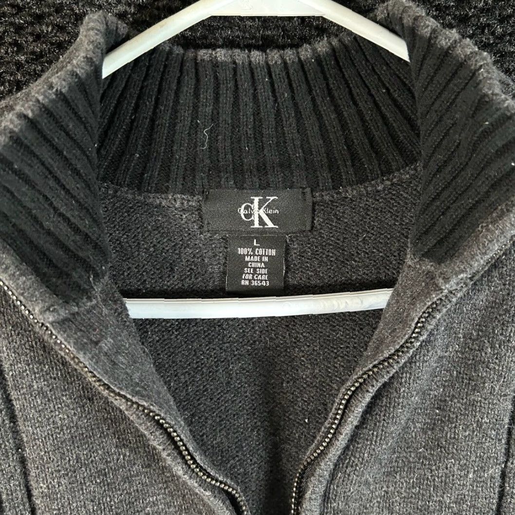Calvin Klein Calvin Klein Mens Cable-Knit Quarter Zip Sweater Charcoal Grey Size L Cotton Pullover Knit Zipper Logo 4 Zip All Seasons Casual Business Men Size US L / EU 52-54 / 3 - 2 Thumbnail