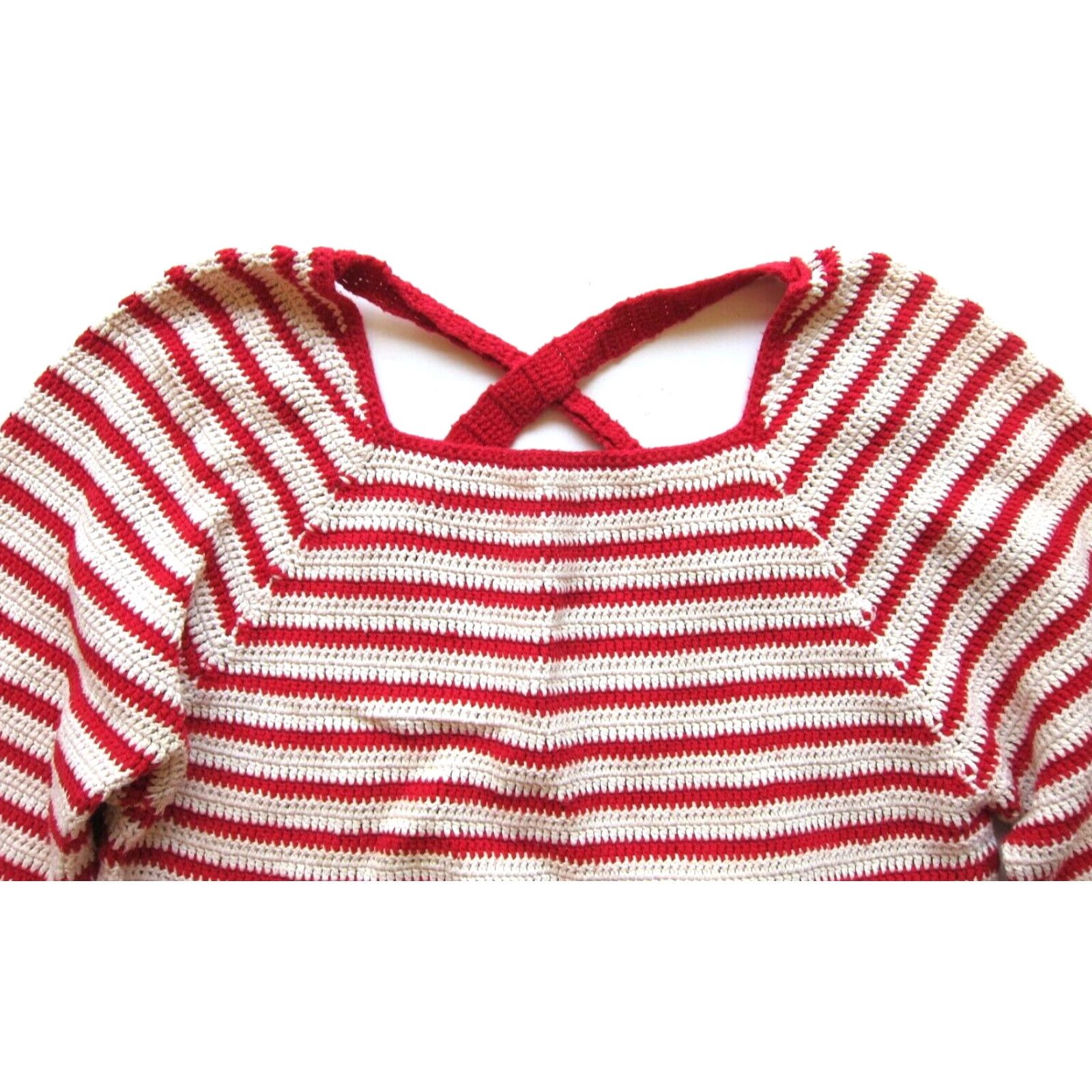 Vintage Lauren Moffatt Anthropologie Red White Stripe Cotton Knit 3/4 Sleeve Sweater Med Size M / US 6-8 / IT 42-44 - 4 Thumbnail