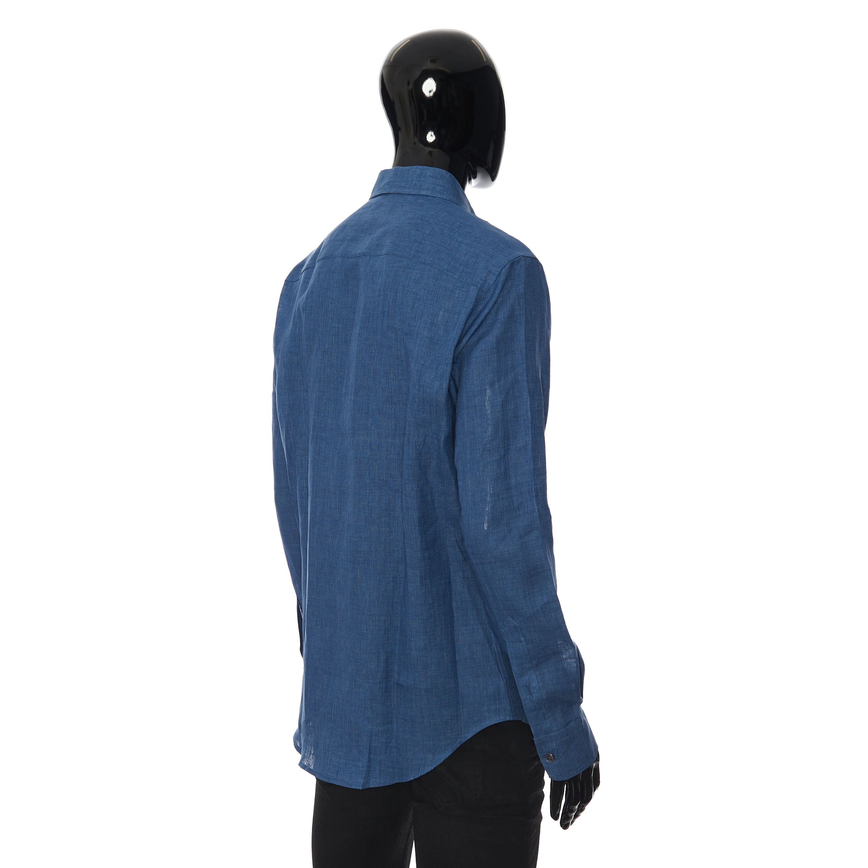 Brioni Royal Blue Linen Shirt - Longsleeve, Fitted Size US M / EU 48-50 / 2 - 6 Thumbnail