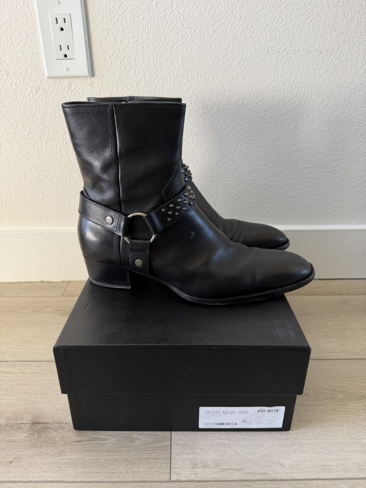 Saint Laurent Paris FW16 Black Chain Harness Leather Wyatt Boots