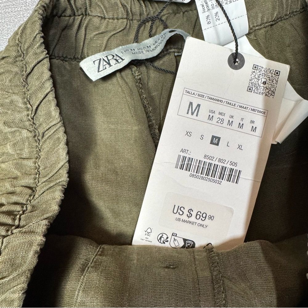 Zara NWT New Zara Olive Marble Linen Blend Chino Pants Size M Size 32" / US 10 / IT 46 - 8 Thumbnail