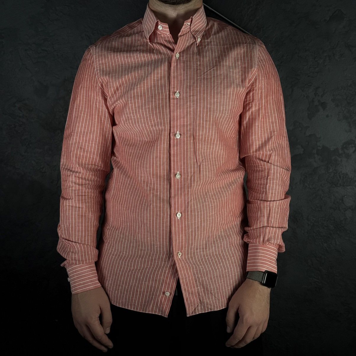 Isaia Mens Isaia Multi Striped Coton / Linen Shirt Multi Size US M / EU 48-50 / 2 - 1 Thumbnail