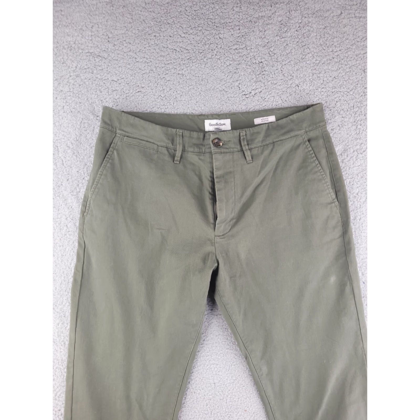 Vintage Goodfellow Pants Mens 34x33 Olive Green Chino Slim Straight Fit Size US 34 / EU 50 - 2 Thumbnail