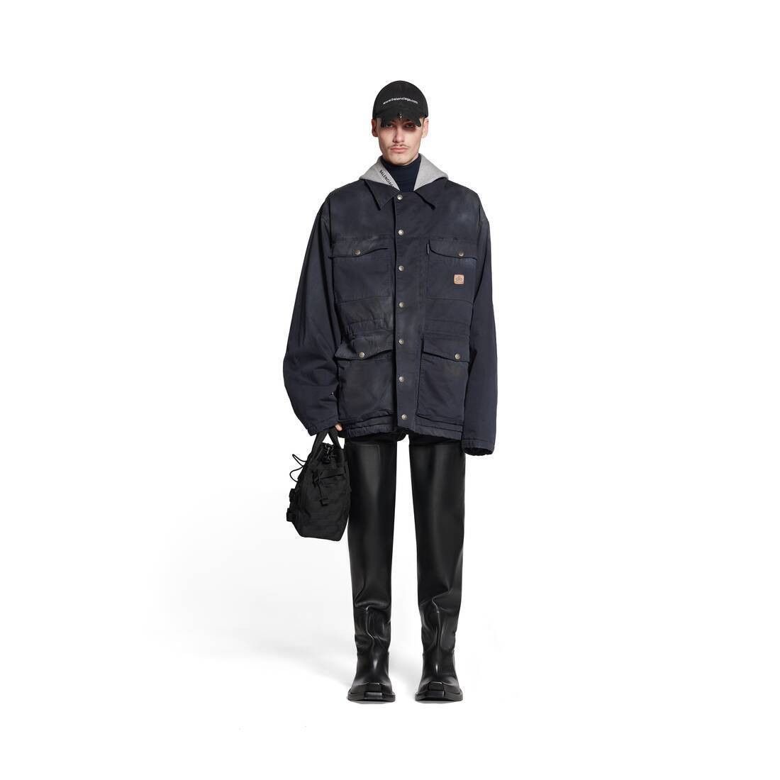 Balenciaga o1srvl11e0925 Double B Workwear Parka in Navy Size US XL / EU 56 / 4 - 5 Thumbnail