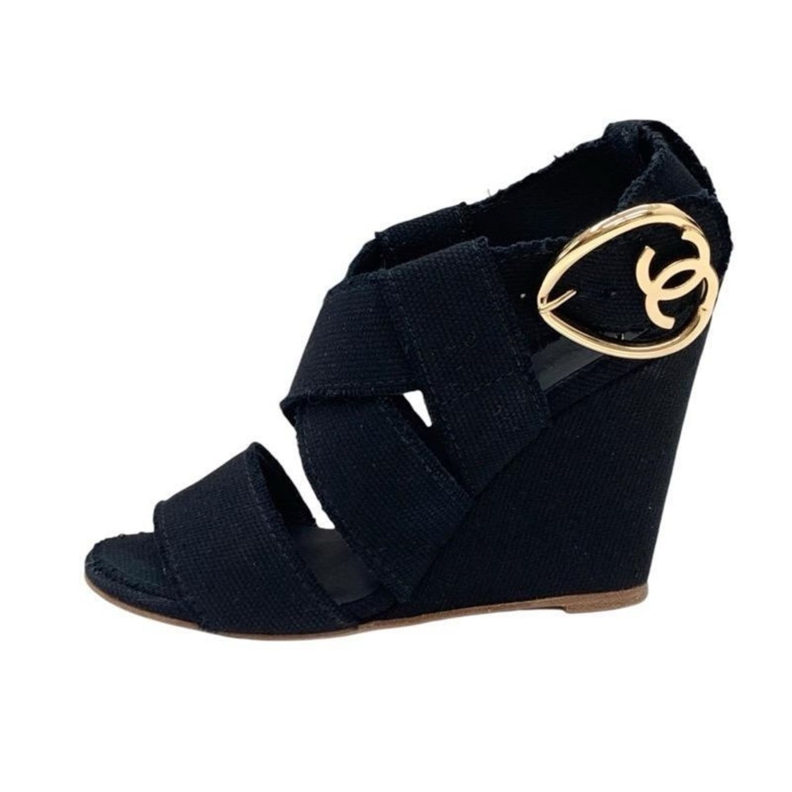 Chanel CHANEL Authentic Canvas Black Wedges Size 40 EU or 10 US Size US 10 / IT 40 - 1 Thumbnail