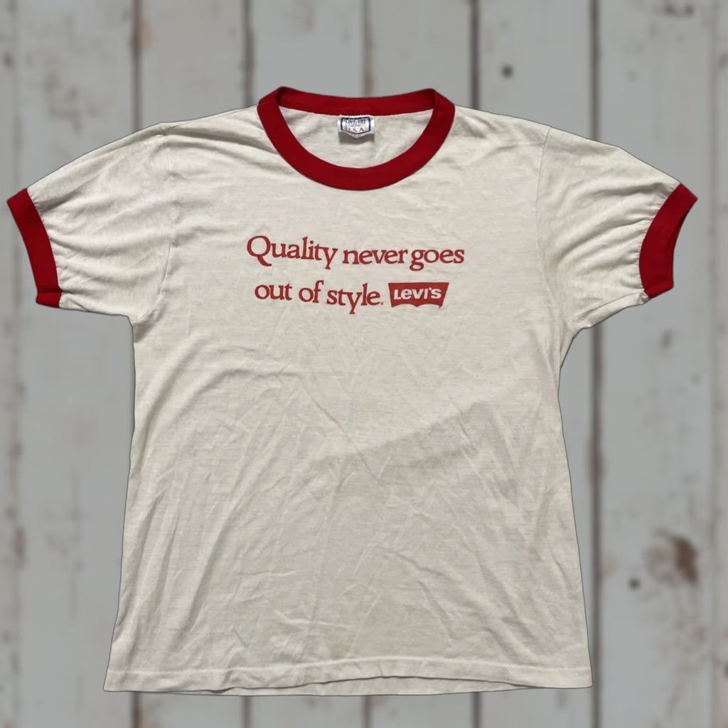 Levi's Vintage Levi’s Ringer T-Shirt Made In USA Single Stitch L White USA 80s 90s Americana Unisex Adults 50/50 Size US L / EU 52-54 / 3 - 1 Thumbnail