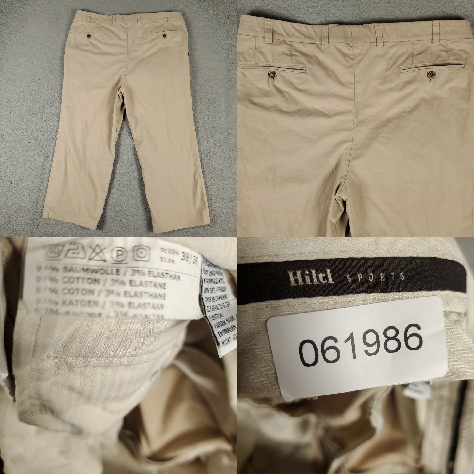 Vintage Hiltl Mens Pants 38x23 Beige Chino Trousers Flat Front Casual Business Formal Workwear Size US 38 / EU 54 - 8 Thumbnail