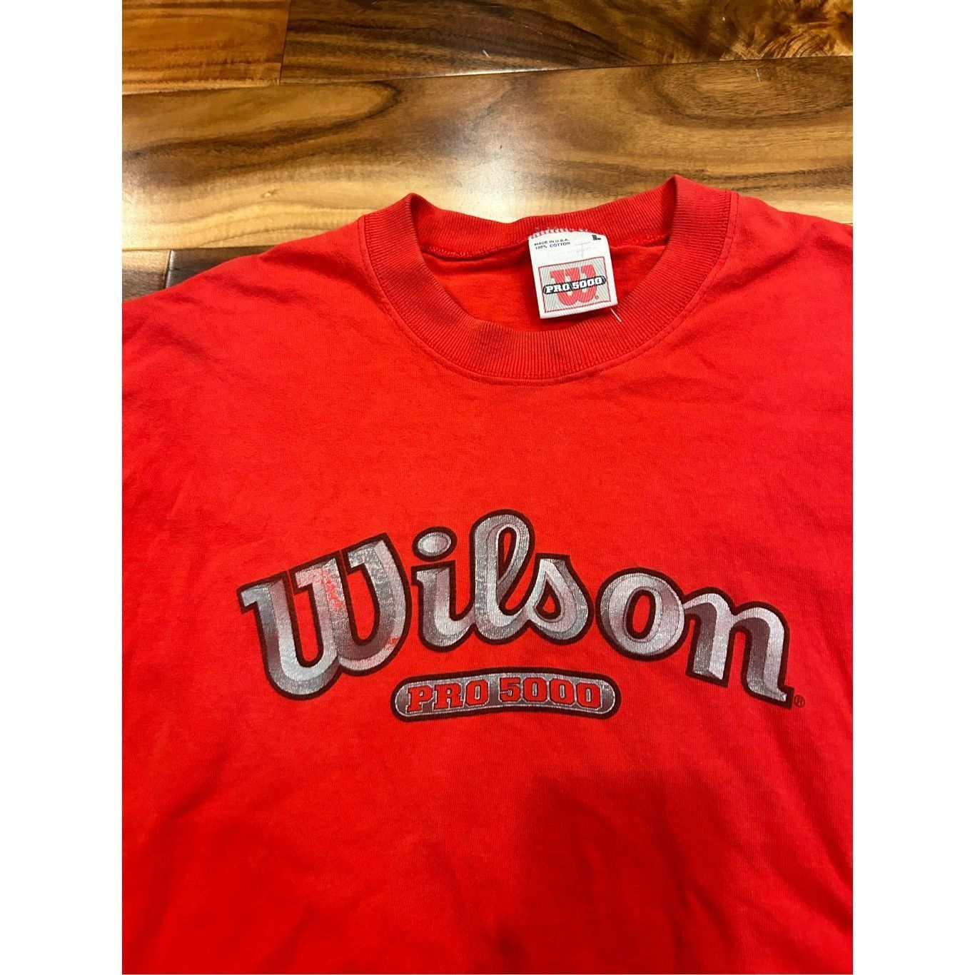 Vintage Vintage 1990s Wilson Athletics Red Tshirt NFL Size US L / EU 52-54 / 3 - 5 Thumbnail