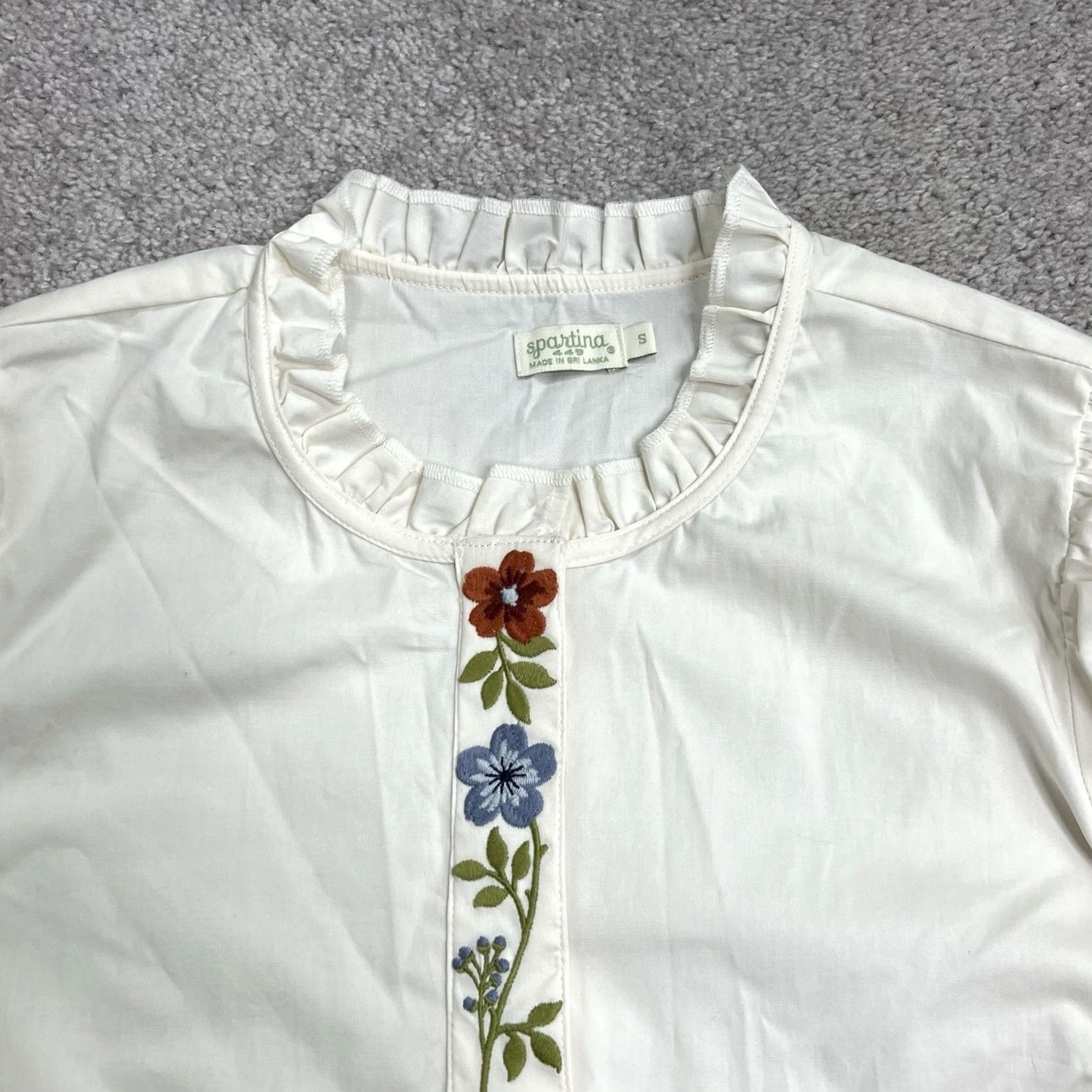 Vintage Spartina 449 Shirt Small Long Sleeve Button Front Cotton Embroidered Floral Womens Size S / US 4 / IT 40 - 3 Thumbnail