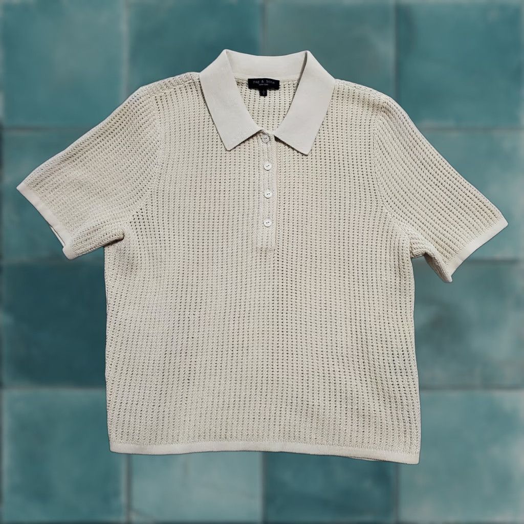 Rag & Bone VINTAGE Rag & Bone Polo Women L Ivory Open Knit Short Sleeve Casual Collared Neckline Size L / US 10 / IT 46 - 1 Thumbnail