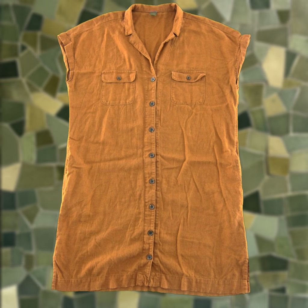 Old Navy Old Navy Shirt Dress L Brown Linen Button Down Cap Sleeve Pockets Midi Collared Boho 80s 90s Womens Size L / US 10 / IT 46 - 1 Thumbnail