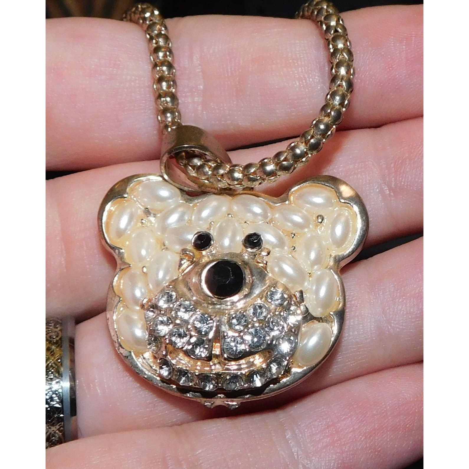 Other Fantasy Glam Faux Pearl And Rhinestone Embellished Bear Neck Size ONE SIZE - 1 Thumbnail