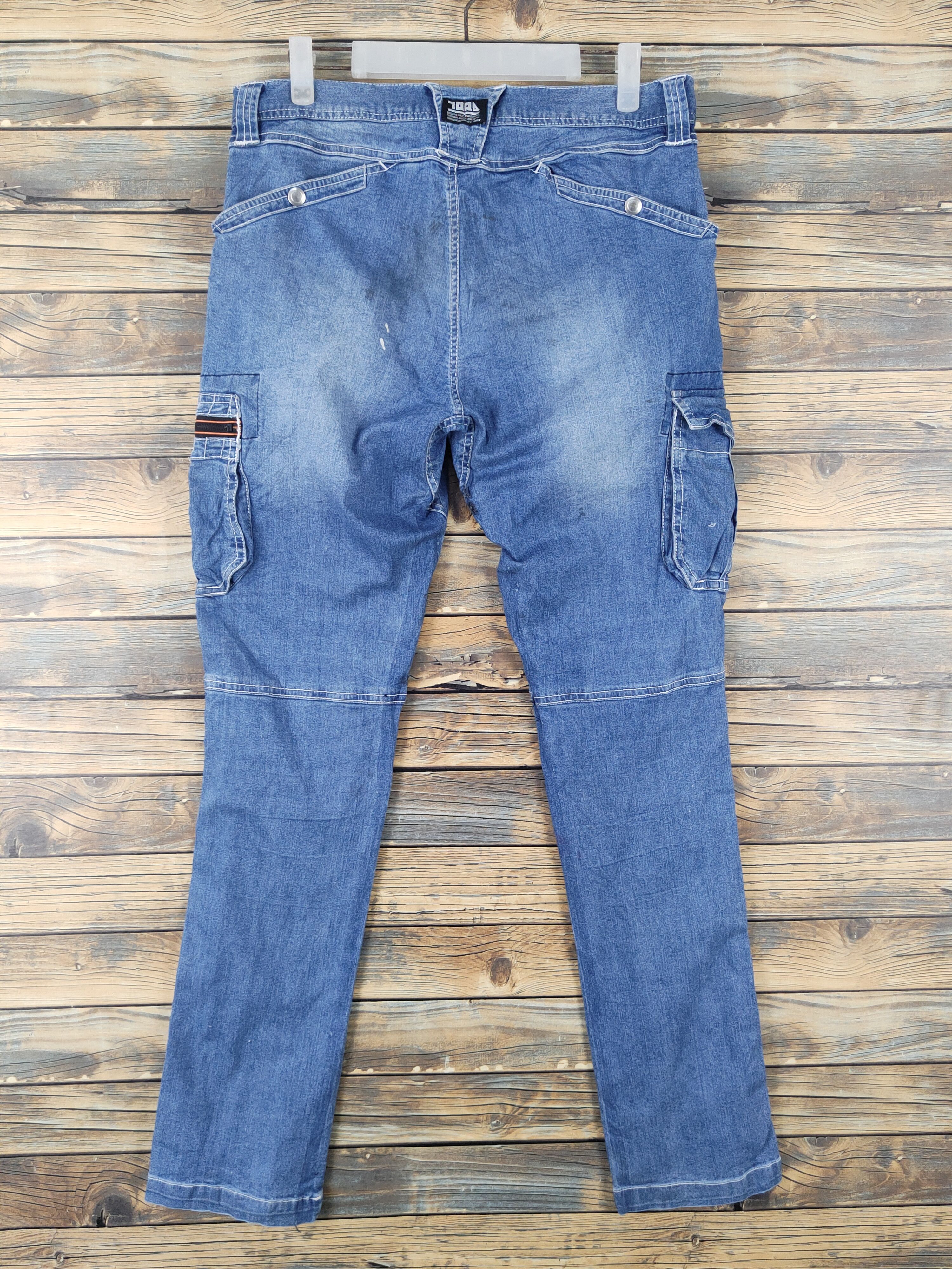 Japanese Brand Tora Blue Distressed Ripped multipocket denim Jeans #W1963 Size US 32 / EU 48 - 8 Thumbnail