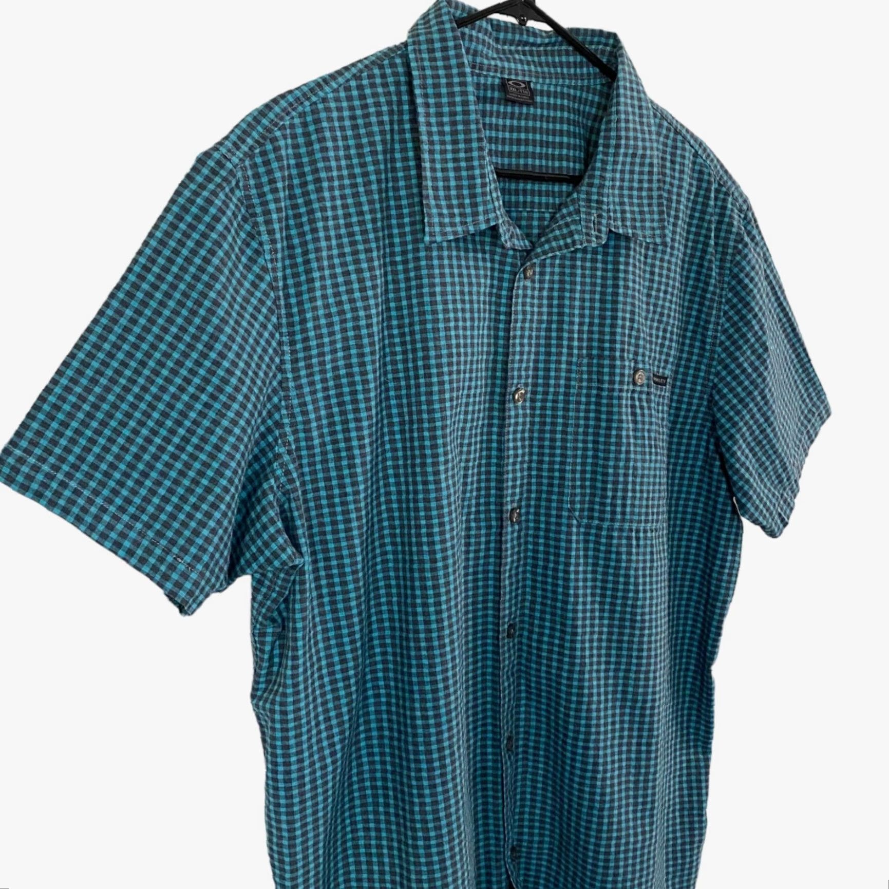 Oakley Oakley Button-Up Shirt Blue Teal Check Short-Sleeve Men's XXL Casual Button-Down Size US XXL / EU 58 / 5 - 4 Thumbnail