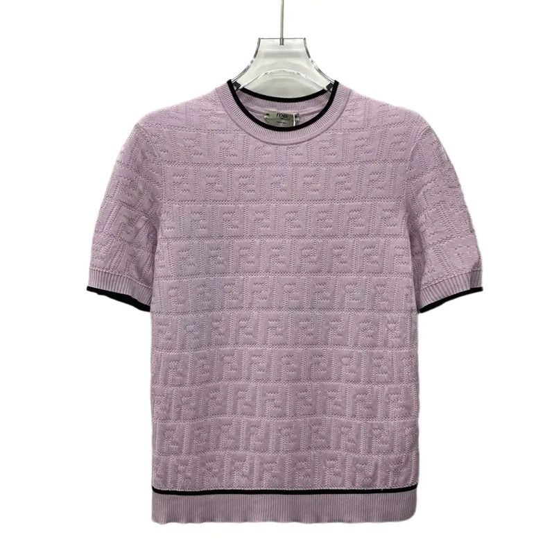 Fendi Fendi Lilac Cotton Knit Short Sleeve Sweater 0089 Size S / US 4 / IT 40 - 1 Thumbnail