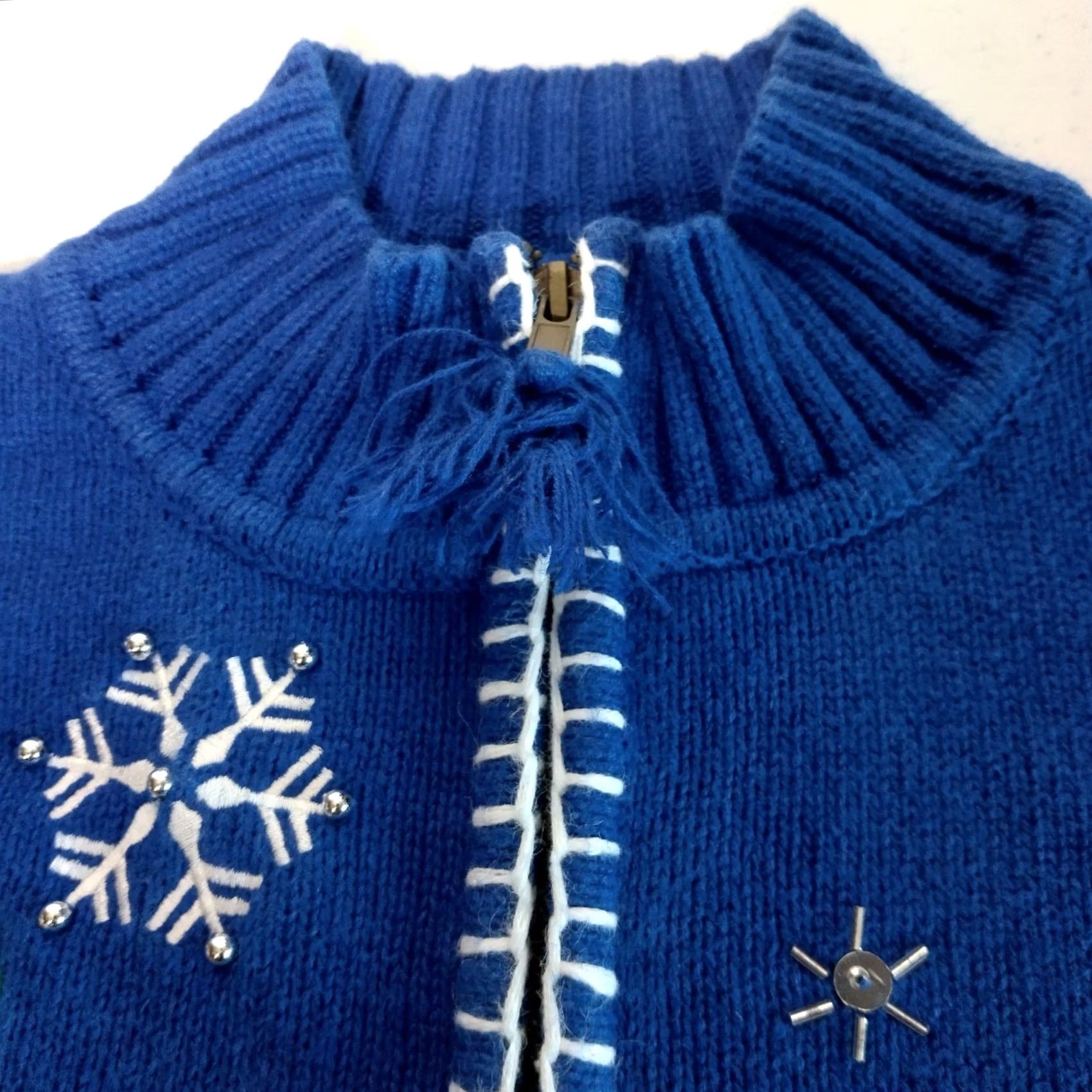 Vintage Crystal Kobe Cardigan Sweater L Blue Winter Snow Penguins Beaded Christmas Women Grade Regular Knit Mock Neck Long Sleeve Holiday Style Size L / US 10 / IT 46 - 5 Thumbnail