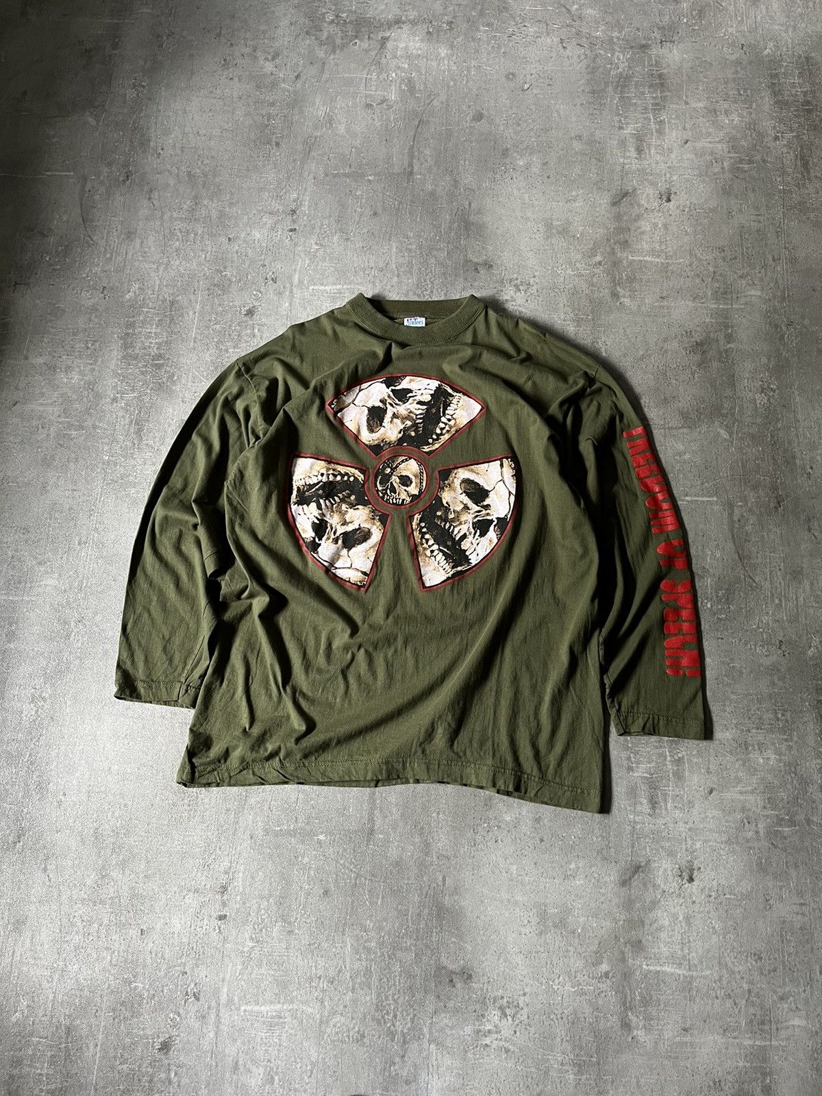 image of Art Vintage Freedom Of Speech Anti Nuke Long Sleeve 90's in Khaki, Men's (Size XL)