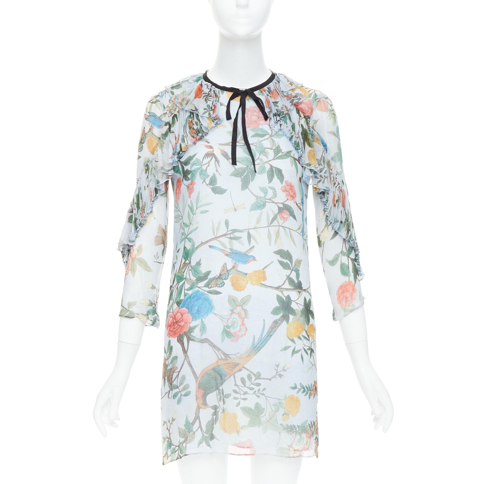 Gucci GUCCI 2015 Tian Bloom print 100% silk black ribbon trim dress IT36 XXS Size XS / US 0-2 / IT 36-38 - 1 Thumbnail