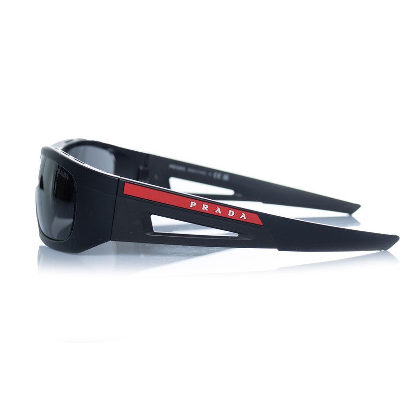 Prada Prada, matte black sunglasses with red logo Size ONE SIZE - 5 Thumbnail