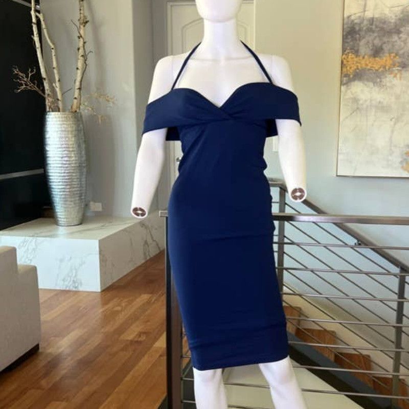 image of Nookie Athena Off Shoulder Midi Dress In Blue, Women's (Size Small)