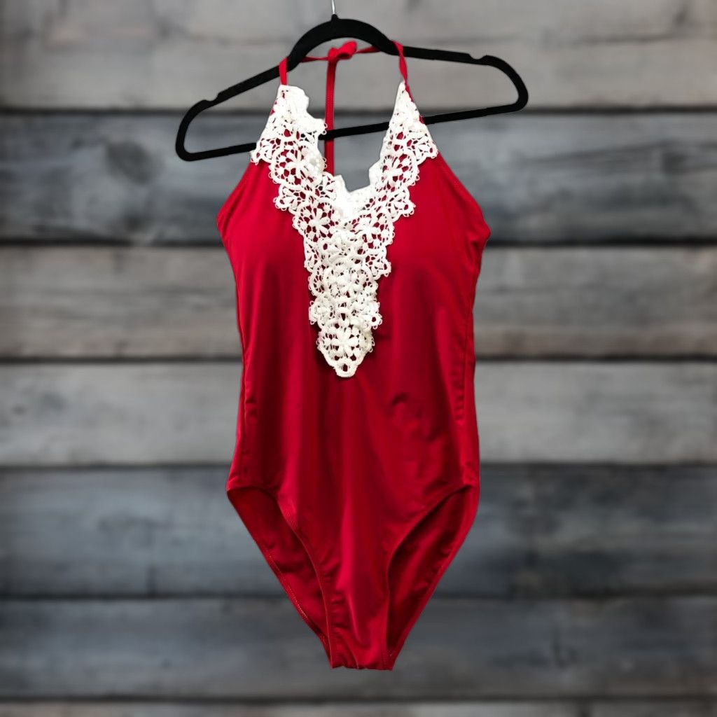 Vintage VINTAGE Womens One Piece Swimsuit M Padded Crochet Boho Brown Halter Beach Summer Size ONE SIZE - 1 Thumbnail