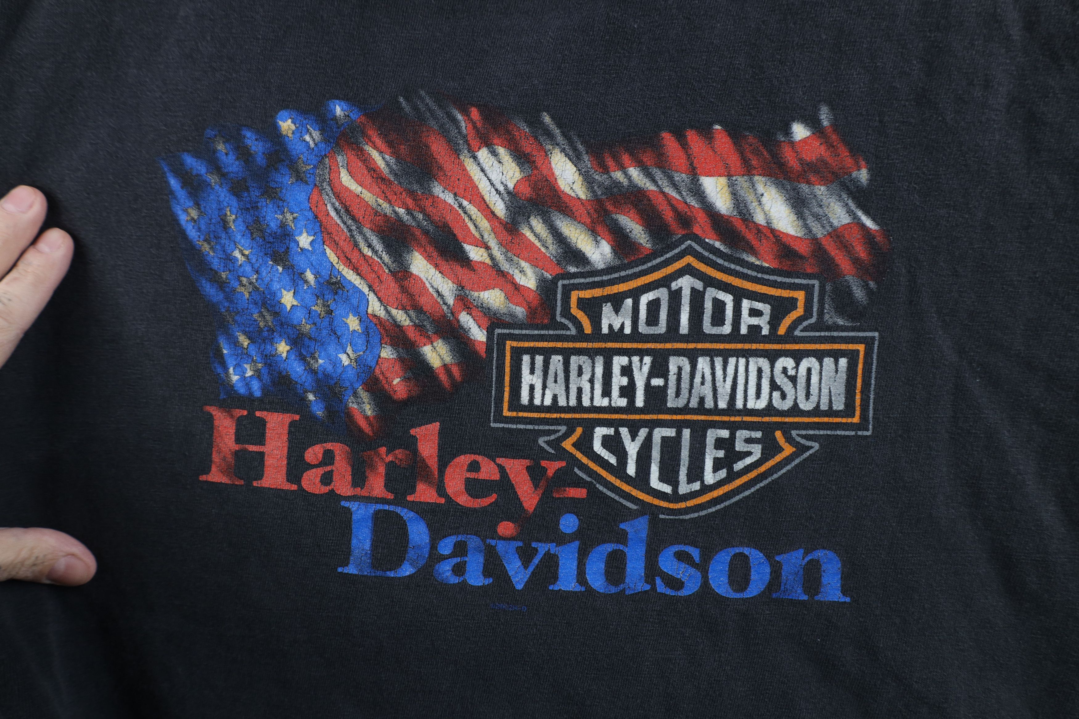 Harley Davidson × Vintage Vintage Harley Davidson Spell Out Big Logo T-Shirt Black USA Size US XXL / EU 58 / 5 - 4 Thumbnail
