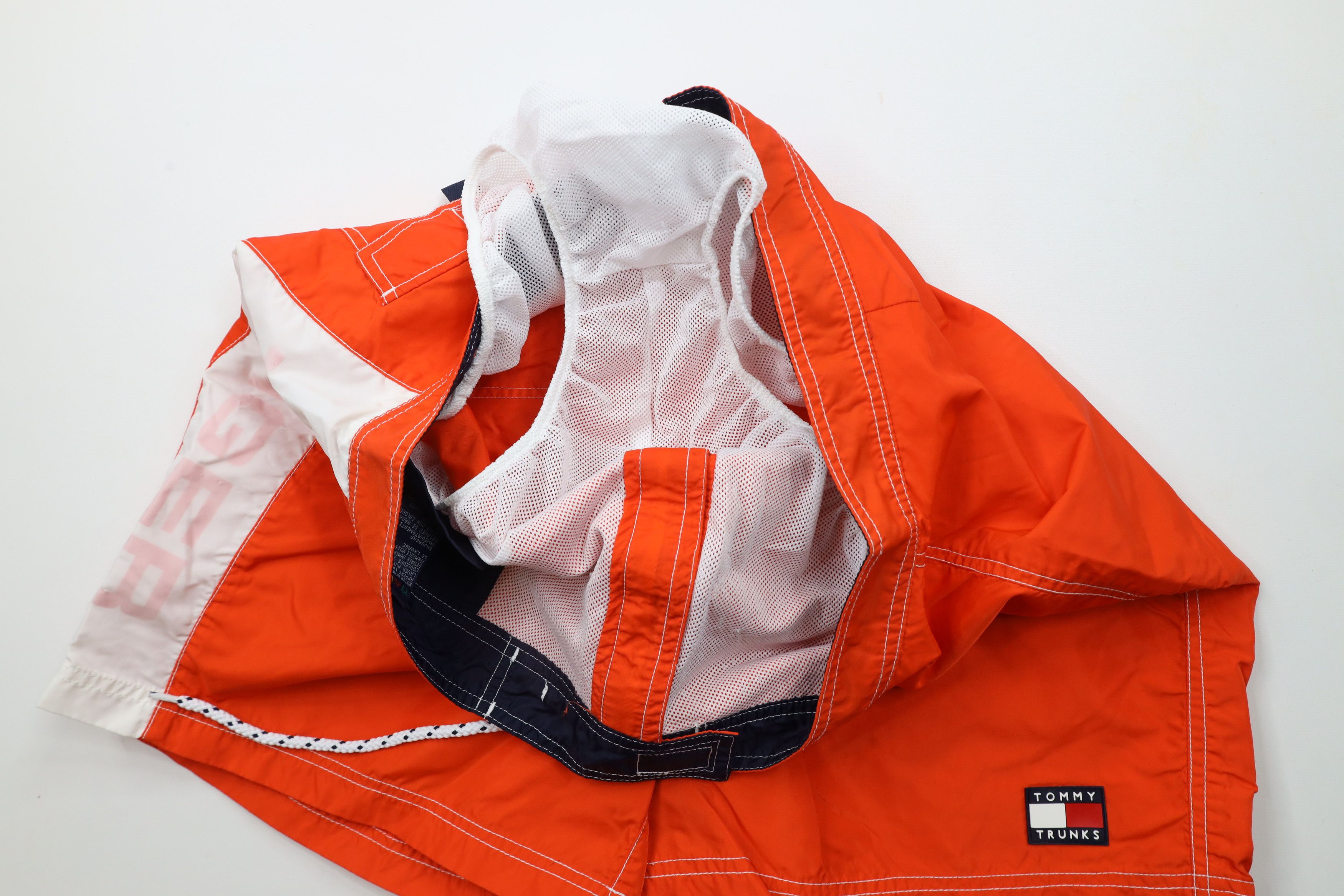 Tommy Hilfiger × Vintage Vintage 90s Tommy Hilfiger Block Lined Shorts Trunks Orange Size US 36 / EU 52 - 8 Thumbnail
