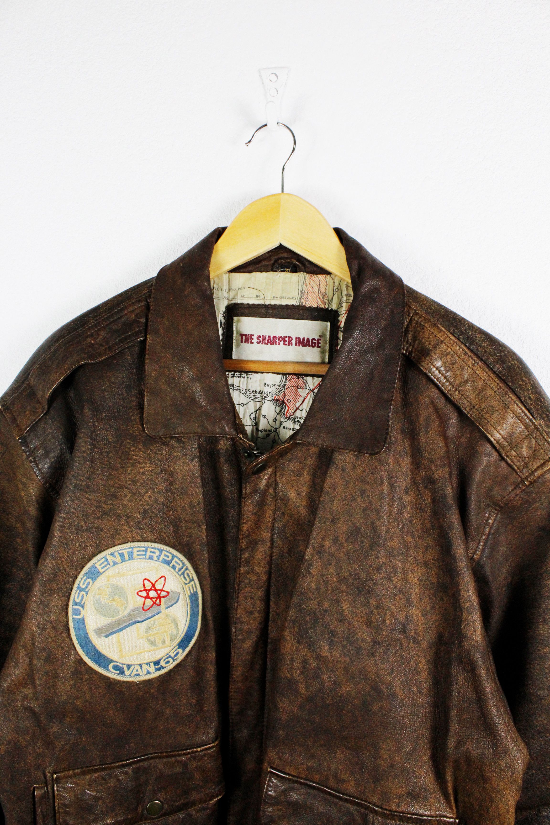 Vintage Vintage Sharper Image USA Enterprise Flight Leather Jacket Size US XL / EU 56 / 4 - 2 Thumbnail