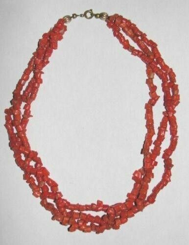 Triple Strand Mediterranean Red Coral Bead Necklace
