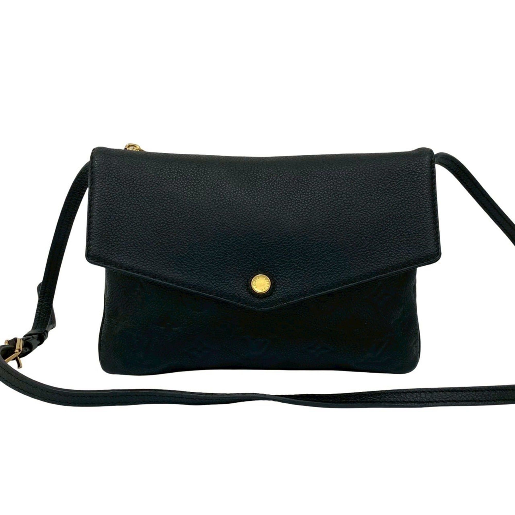 LOUIS VUITTON Twice Monogram Empreinte Leather Mini Shoulder Bag Pochette Noir 32273
