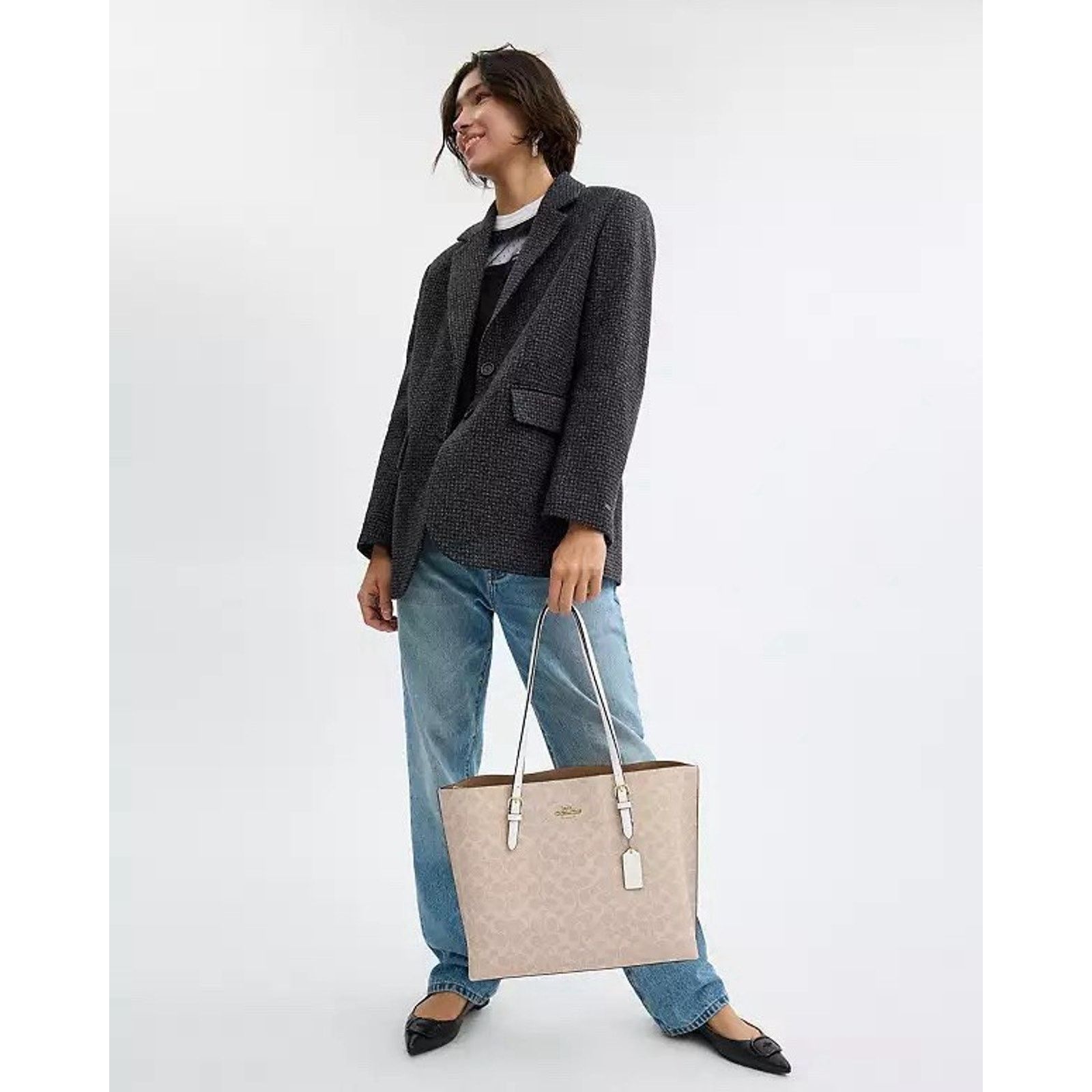 Coach NWT COACH Mollie Tote Large Signature CV967 Gold/Sand/Chalk Size ONE SIZE - 7 Thumbnail