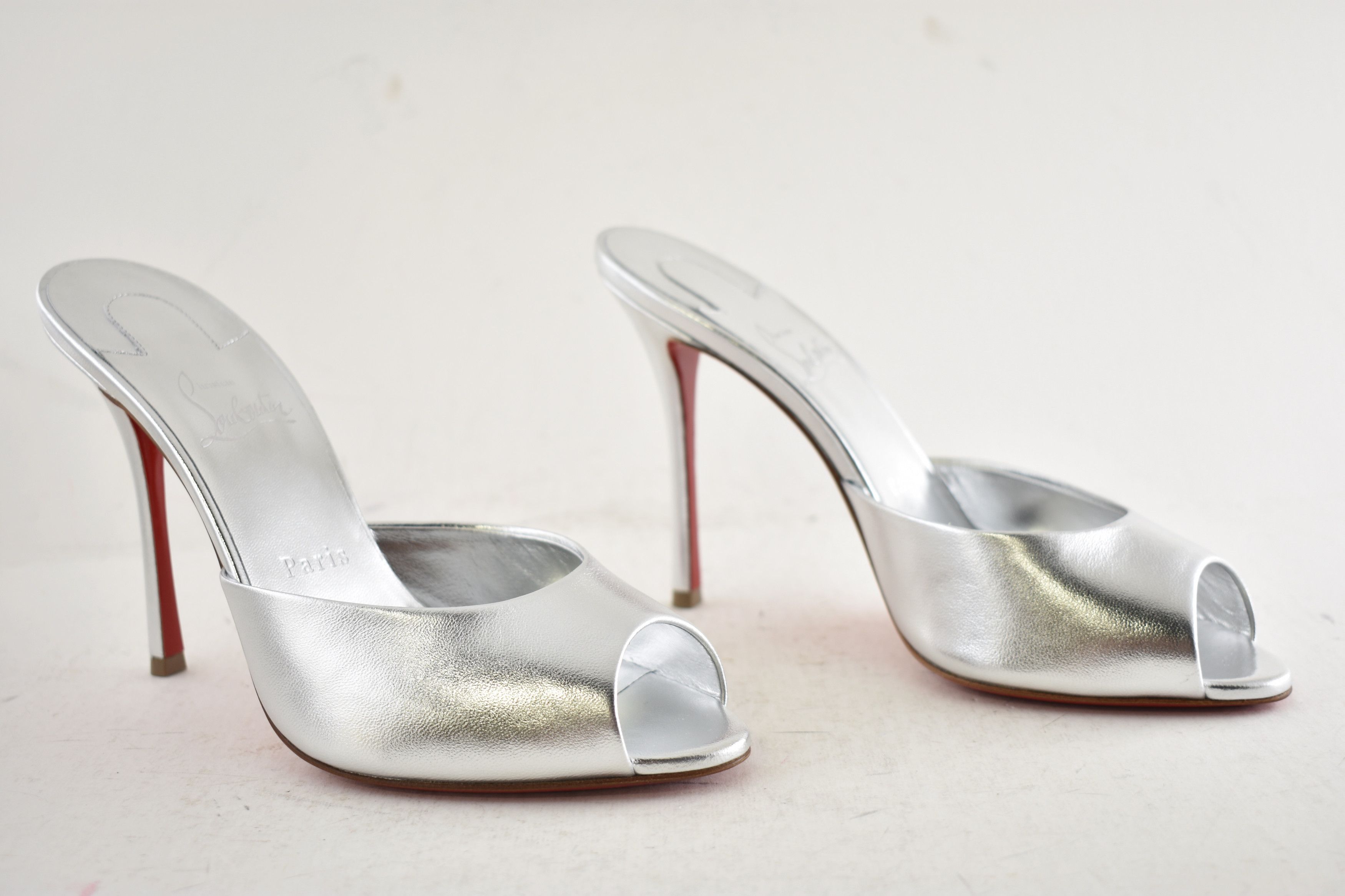 Christian Louboutin Me Dolly 100 Silver Nappa Backless Sandal Mule Heel Pump 39 Size US 9 / IT 39 - 4 Thumbnail