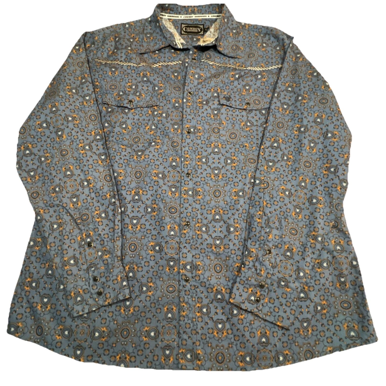 Vintage Cowboy Hardware Pearl Snap Short Men's XL Bandana Print Indigo Long Sleeve NWT Shirt Mens Size US XL / EU 56 / 4 - 2 Thumbnail