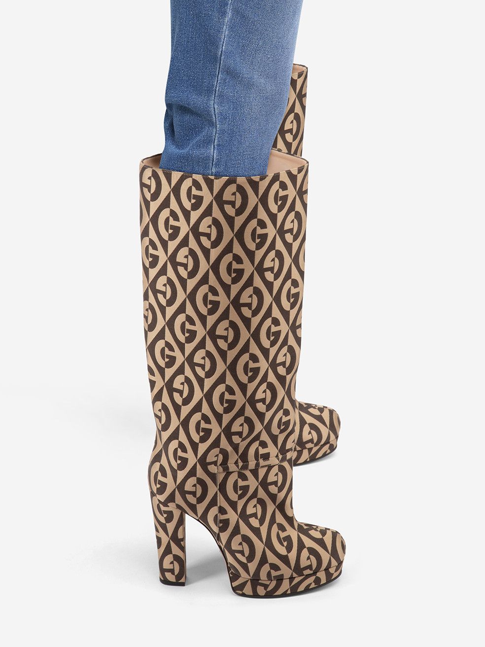Gucci Monogram Patterned High Heel Shoes Boots, Women's (Size 7.5)
