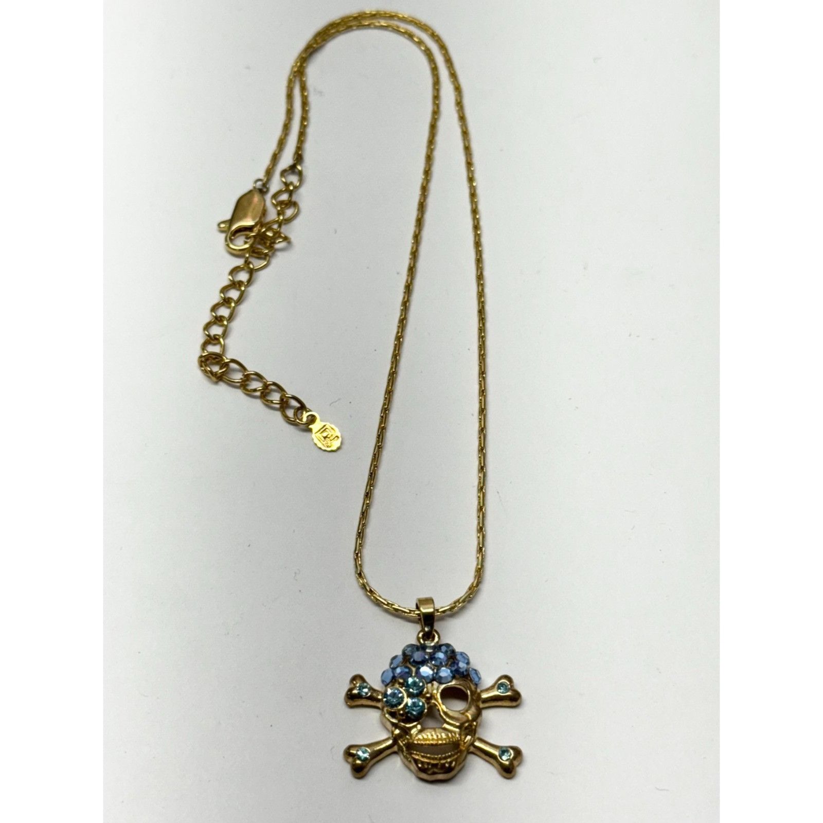 Other Vintage skull and bone blue rhinestone gold necklace Size ONE SIZE - 3 Thumbnail