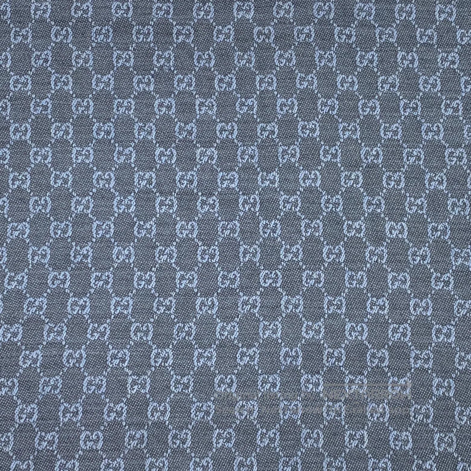 Gucci Guicci Blue-Gray Logo Jacquard Full Print Fringe Scarf| Size ONE SIZE - 2 Thumbnail