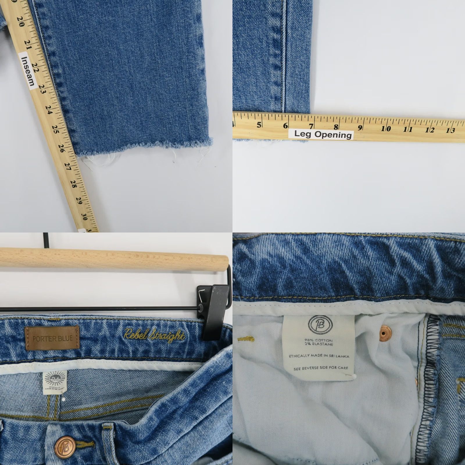 Vintage Porter Blue Jeans Womens 26 Rebel Straight High Rise Stretch Raw Hem Denim Size 26" / US 2 / IT 38 - 8 Thumbnail