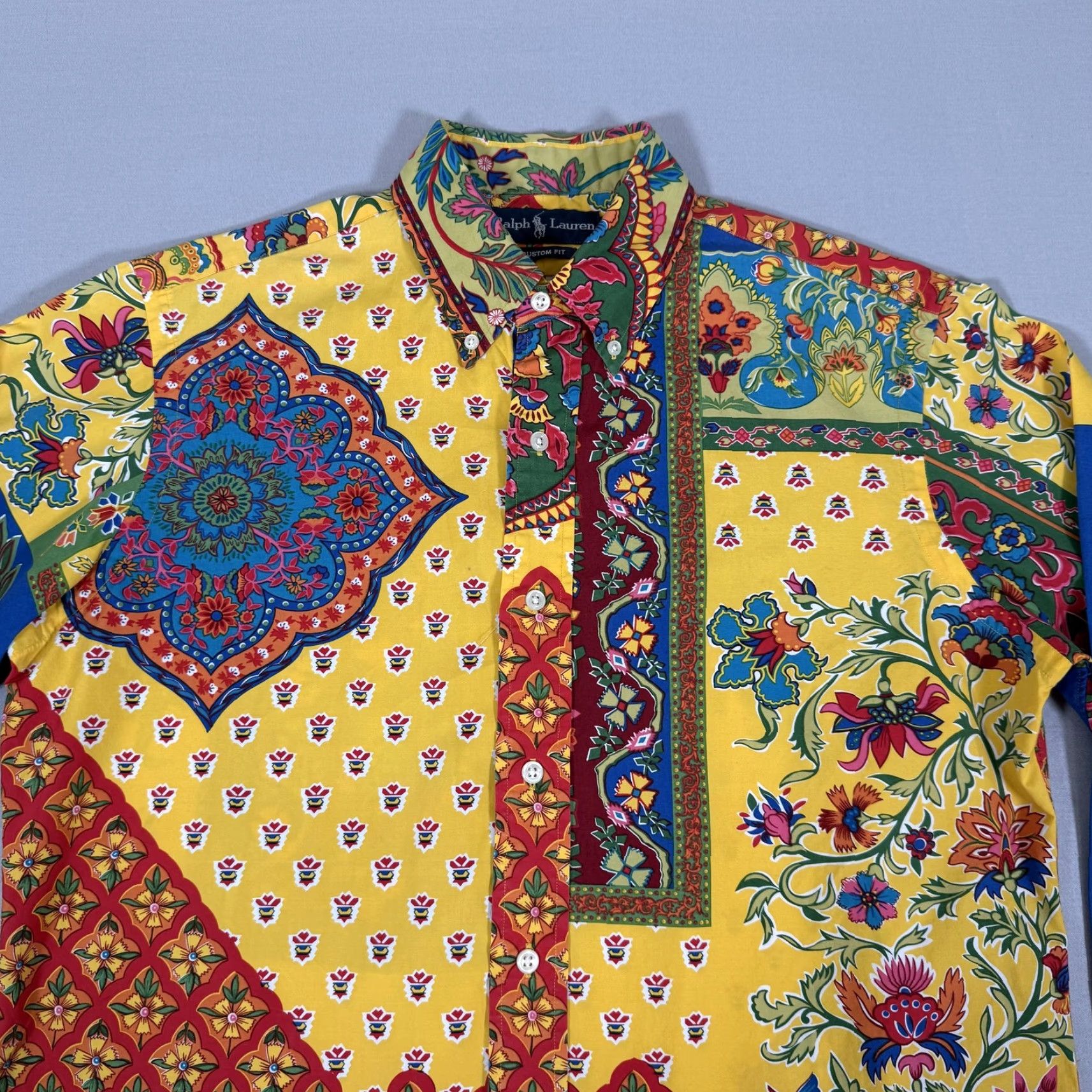 Polo Ralph Lauren VINTAGE Polo Ralph Lauren Shirt Mens M Yellow Floral Paisley 90s Button-Up Long Sleeve Cotton Shirt Size US M / EU 48-50 / 2 - 2 Thumbnail