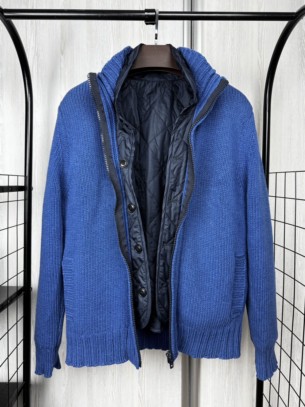 Fay Fay Blue knitted wool bomber jacket with lining size 50 Size US M / EU 48-50 / 2 - 9 Thumbnail