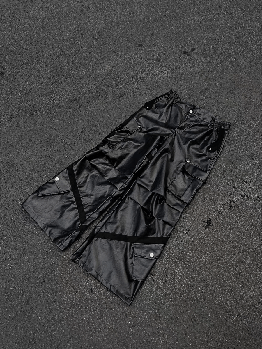 Japanese Brand × Vintage Retro High Street Hip Hop Wide Leg Leather Pants Size US 34 / EU 50 - 1 Thumbnail