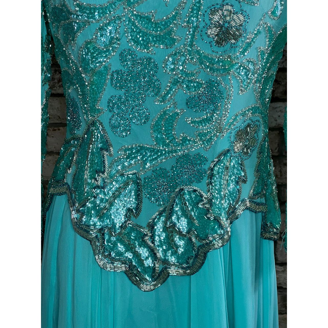 Other dress formal beaded 100% silk swing skirt shoulder pads blue Size M / US 6-8 / IT 42-44 - 2 Thumbnail