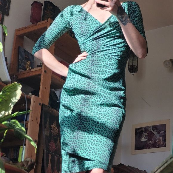 Chiara Boni Chiara Boni La Petite Robe Green Leopard Print Dress - S Size S / US 4 / IT 40 - 1 Thumbnail