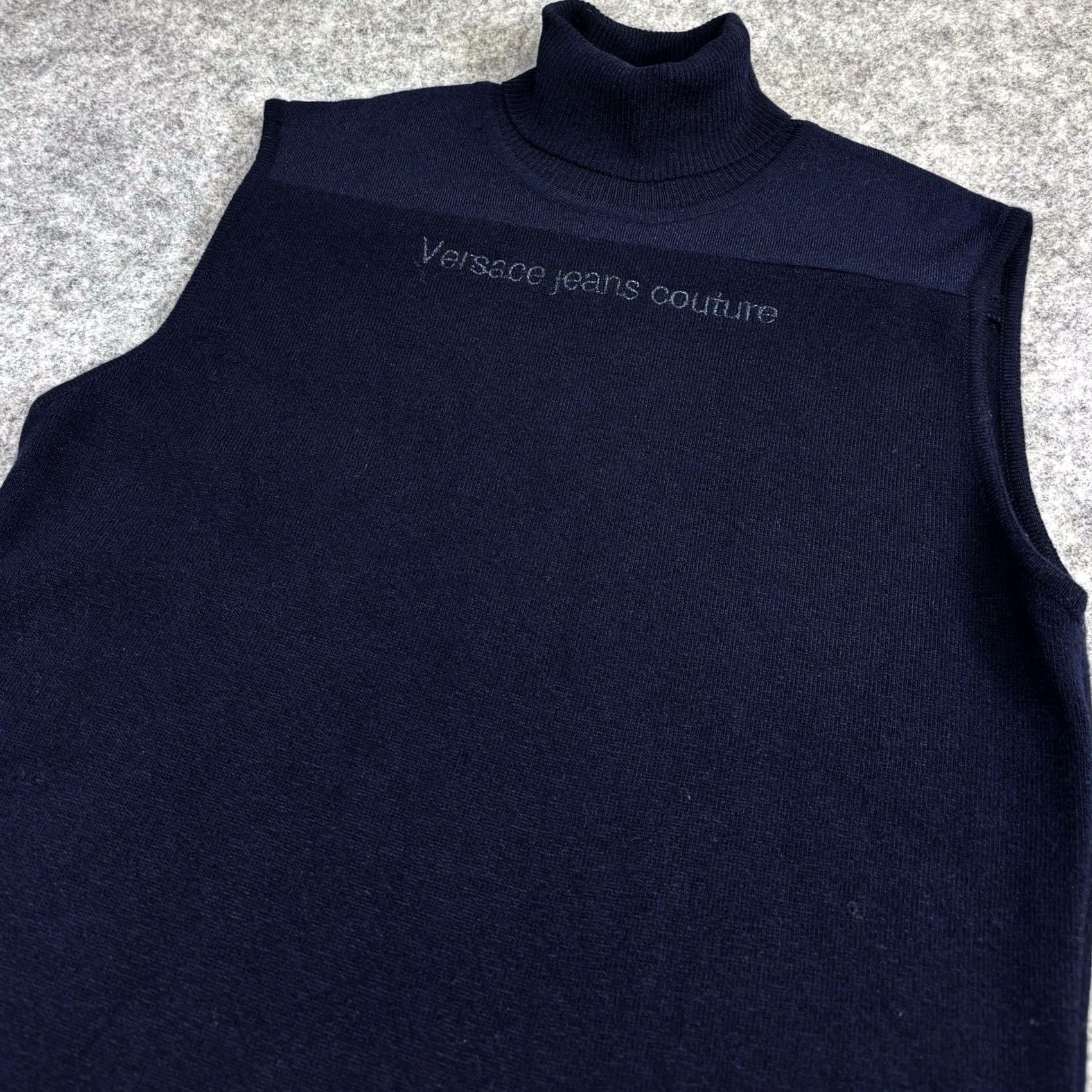 Versace Jeans Couture VINTAGE Versace Jeans Couture Dress Sleeveless Ribbed Knit Turtleneck Collar Small Blue Knee Length Jumper Dress Womens Size 28" / US 6 / IT 42 - 4 Thumbnail