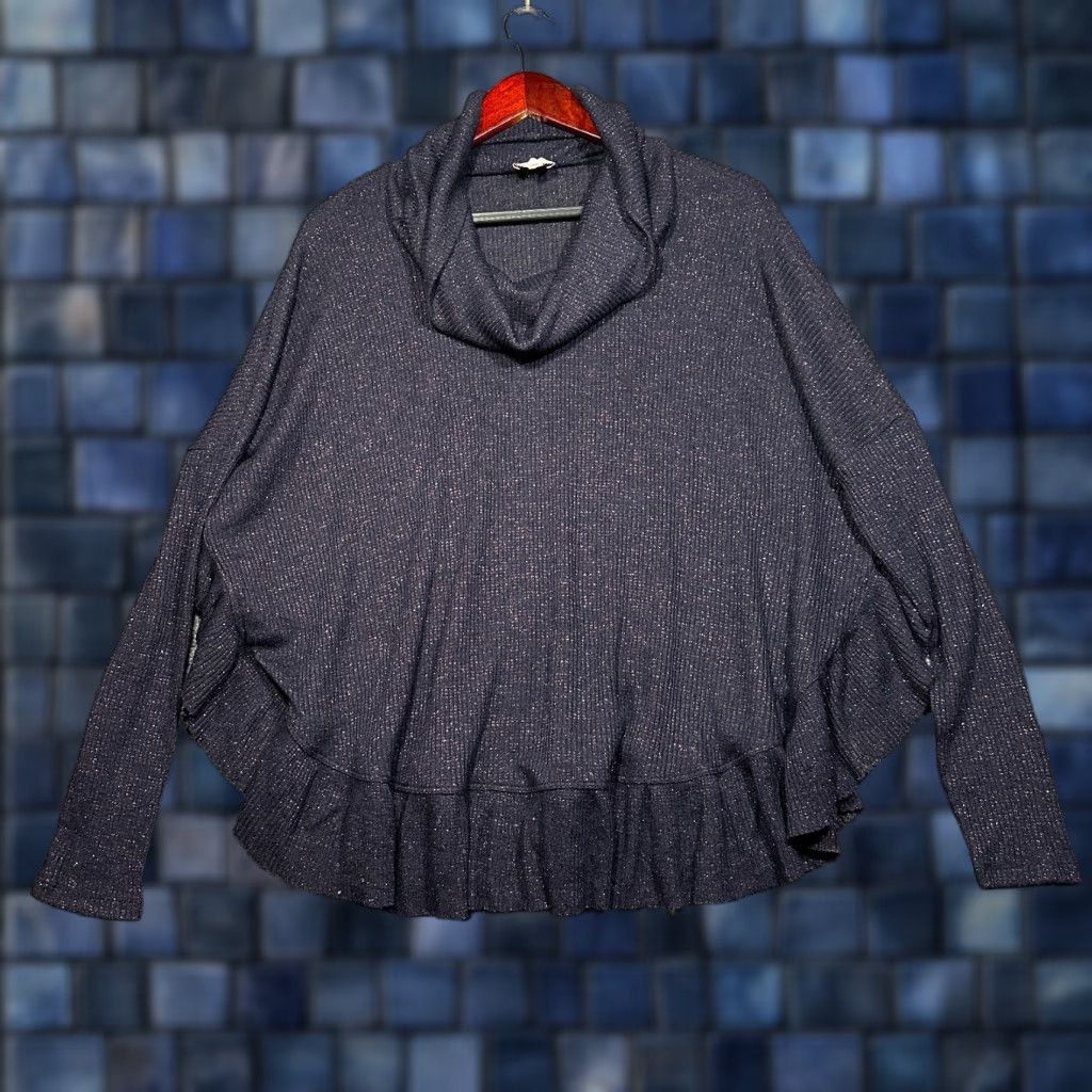 Anthropologie Anthropologie Sweater Womens Medium Navy Blue Pink Sparkle Ruffle Turtleneck Knit Pullover- Women's Classic Modern Size M/L (Size S) Size S / US 4 / IT 40 - 1 Thumbnail