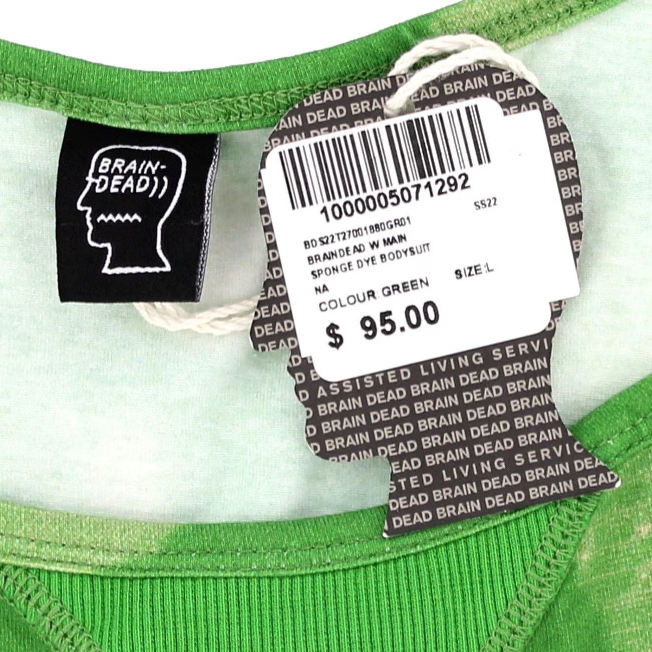 Brain Dead Brain Dead Sponge Dye Bodysuit Women’s Rib Knit Embroidered Green L Tank, Casual, Workwear, 90% Cotton 10% Spandex, Large, Sleeveless, VINTAGE? No Size L / US 10 / IT 46 - 3 Thumbnail