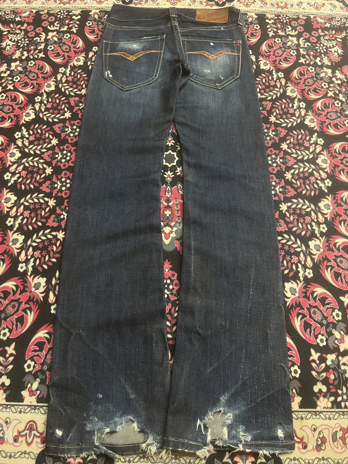 Replay Vintage Replay Dark Blue Faded Washed Frayed Leg Flare Jeans Size 26" / US 2 / IT 38 - 2 Thumbnail